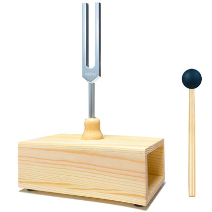 Picture of Lrowvenu 432 Hz Tuning Fork with Resonance Box, Aluminum Alloy, Wooden Speaker, Ideal for Sound Healing, SPA Aromatherapy, Tuning Fork Resonance Teaching, Hearing Tests, Meditation etc