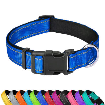 Picture of PWOD Reflective Dog Collar, Adjustable Soft Neoprene Padded Nylon Pet Collars with Buckle for Large Dogs, Navy Blue,L