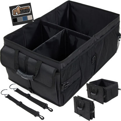 Picture of Gorilla Grip Large Capacity Sturdy Trunk Storage Organizer, Slip and Water Resistant Collapsible Organization Container for Car Sedan or SUV, Multi Compartment Container Box Vehicle Accessories, Black
