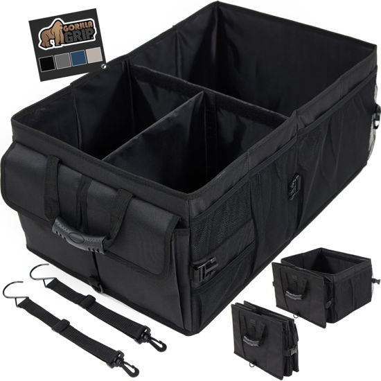 Picture of Gorilla Grip Large Capacity Sturdy Trunk Storage Organizer, Slip and Water Resistant Collapsible Organization Container for Car Sedan or SUV, Multi Compartment Container Box Vehicle Accessories, Black