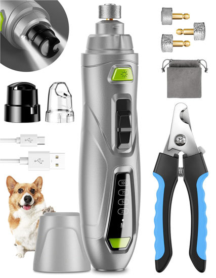 Picture of Dog Nail Grinder Super Quiet Dog Nail Trimmers 3 Grinding Wheels 3 Speed 3 Ports Rechargeable Pet Nail Grinder for Dogs with LED Display Dog Nail Clippers Kit for Large Medium Small Dogs Cats (Gray)