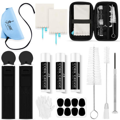 Picture of 23 Pcs Clarinet Cleaning Kit Clarinet Accessories All in One Clarinet Cleaner Kit with Maintenance Kit Clarinet Swab Clarinet Reeds Cork Grease Thumb Rest for Clarinet Wind Instrument(Blue)