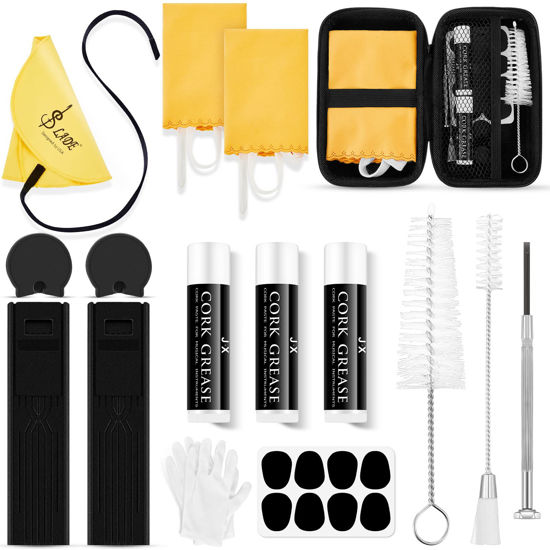 Picture of 23 Pcs Clarinet Cleaning Kit Clarinet Accessories All in One Clarinet Cleaner Kit with Maintenance Kit Clarinet Swab Clarinet Reeds Cork Grease Thumb Rest for Clarinet Wind Instrument (Yellow)