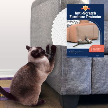 Picture of Stelucca Amazing Shields Cat Scratch Deterrent - 12-Pack, 17-inch x 12-inch Furniture Protectors from Cats for Couch - Clear, Anti-Scratch Pad and Sofa Protector…