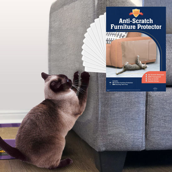 Picture of Stelucca Amazing Shields Cat Scratch Deterrent - 12-Pack, 17-inch x 12-inch Furniture Protectors from Cats for Couch - Clear, Anti-Scratch Pad and Sofa Protector…