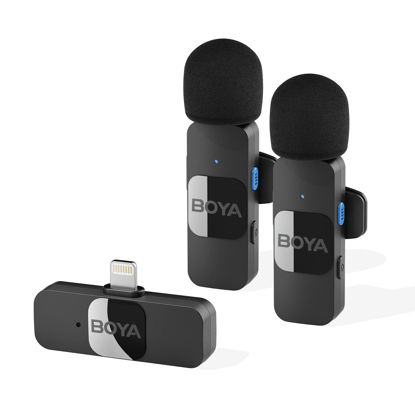 Picture of Boya Wireless Lavalier Microphone for iPhone iPad Phone Omnidirectional External Mini Lapel Lightning Microphone for iPhone Clip-On Mic for Video Recording Podcast YouTube Live Streaming