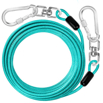 Picture of jenico Dog Tie Out Cable: 30 ft Dog Lead for Yard - Heavy Duty Chain Leash Outside for Small Large Dogs Up to 500 lbs - Outdoor Dog Runner Tether
