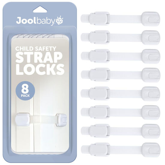 Picture of Child Safety Strap Locks (8 Pack) Baby Proof Cabinets, Drawers, Fridge, Toilet & Trash Cans - 3M Adhesive Childproof Locks - Jool Baby