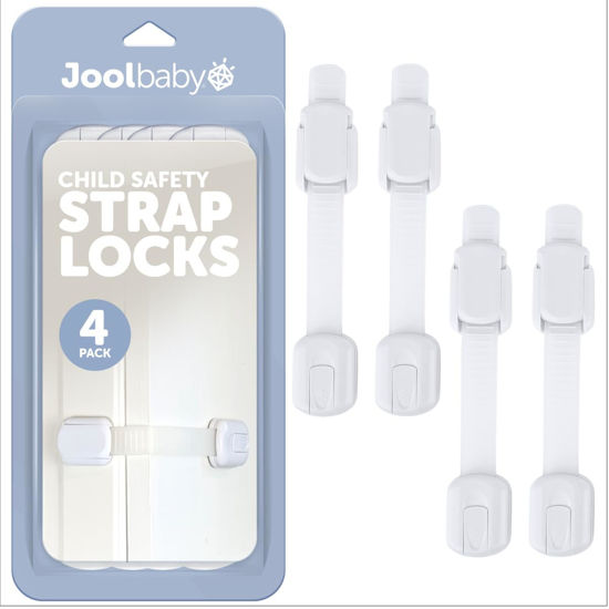Picture of Child Safety Strap Locks (4 Pack) Baby Proof Cabinets, Drawers, Fridge, Toilet & Trash Cans - 3M Adhesive Childproof Locks - Jool Baby