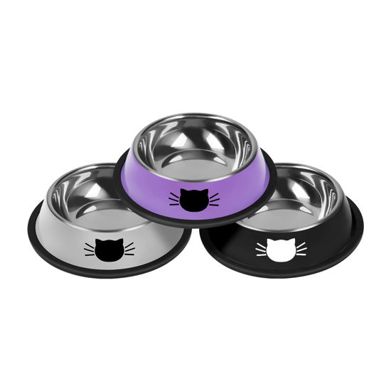 Picture of Serentive 3Pcs Cat Bowls Non-Slip Stainless Steel Small Cat Food Bowls Unbreakable Thicken Cat Feeder 13 Oz Cat Dishes Suitable for Indoor Small Pets Removable Rubber Base Easily Clean Lovely Color