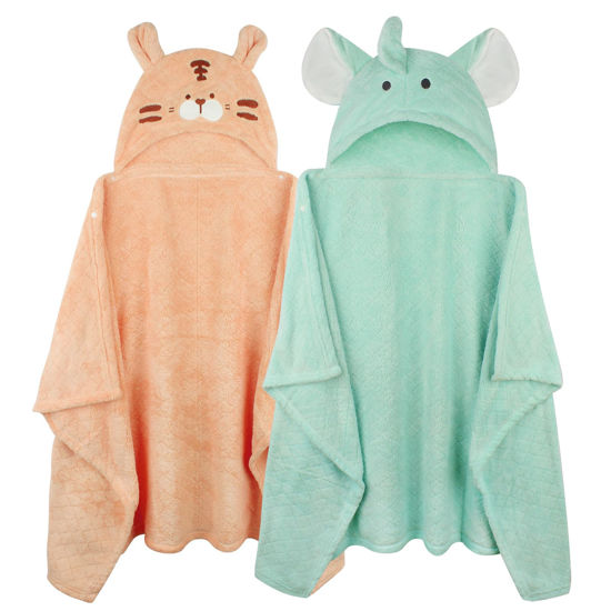 Picture of Toddler Towels with Hood Kids Bath Towels Baby Bath Towels Hooded Towels for Kids 0-5 Years, 2-Pack Soft Absorbent Hooded Baby Towels with Hood Toddler Bath Towel, Thick 50''x32'' Baby Hooded Towels