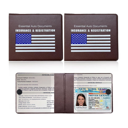 Picture of Ziciner Car Registration Insurance Holder, 2Pack Essential Auto Card Document Glove Box Organizer with Velcro Closure, Vehicle Interior Accessories Perfect for Most Car, Truck, SUV (Brown/Blue Flag)