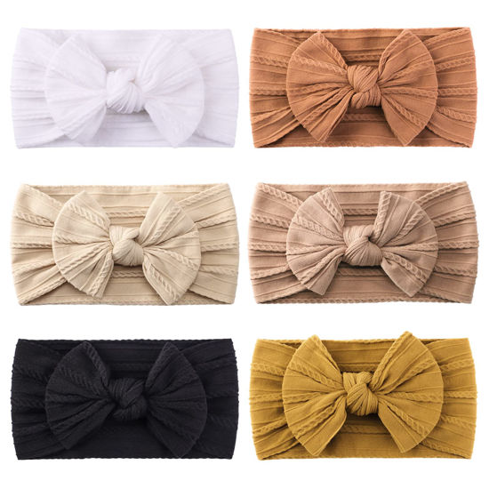 Picture of jollybows 6pcs Baby Nylon Headbands Hair Bow Elastics Hairbands Hair Accessories for Baby Girls Newborn Infant Toddlers Kids (Natural colors)
