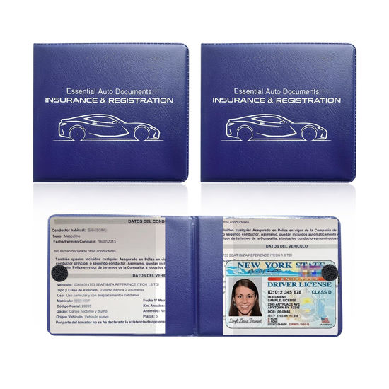Picture of Ziciner Car Registration Insurance Holder, 2Pack Essential Auto Card Document Glove Box Organizer with Velcro Closure, Vehicle Interior Accessories Perfect for Most Car, Truck, SUV (Blue/Small Car)