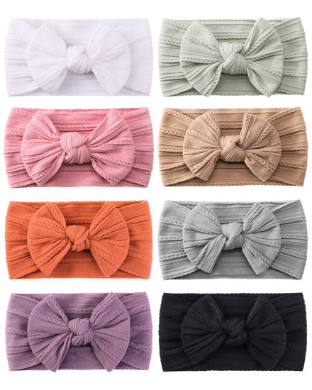 Picture of jollybows 8pcs Nylon Headbands for Baby Girls Infant Baby Bows Newborn Hairbands Toddler Hair Bow Elastics Head Wraps