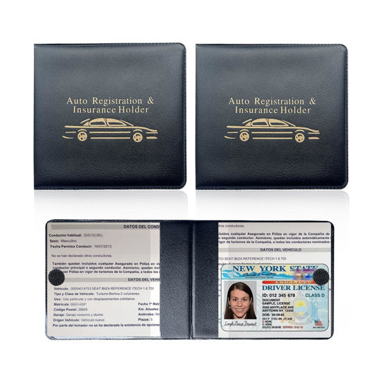 Picture of Ziciner Car Registration Insurance Holder, 2Pack Essential Auto Card Document Glove Box Organizer with Velcro Closure, Vehicle Interior Accessories Perfect for Most Car, Truck, SUV (Black/Gold Words)
