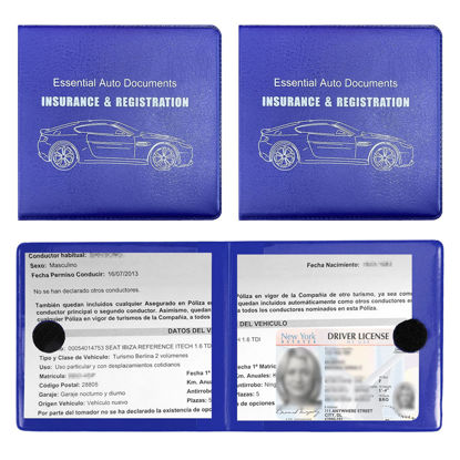 Picture of Ziciner Car Registration Insurance Holder, 2Pack Essential Auto Card Document Glove Box Organizer with Velcro Closure, Vehicle Interior Accessories Perfect for Most Car, Truck, SUV (Blue/Big Car)