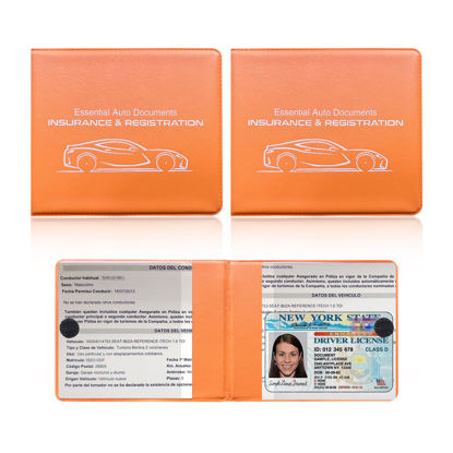 Picture of Ziciner Car Registration Insurance Holder, 2Pack Essential Auto Card Document Glove Box Organizer with Velcro Closure, Vehicle Interior Accessories Perfect for Most Car, Truck, SUV (Orange/Small Car)