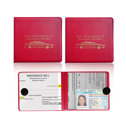 Picture of Ziciner Car Registration Insurance Holder, 2Pack Essential Auto PVC Card Document Glove Box Organizer with Velcro Closure, Universal Car Accessories for Men & Women (S-Gold/Red)