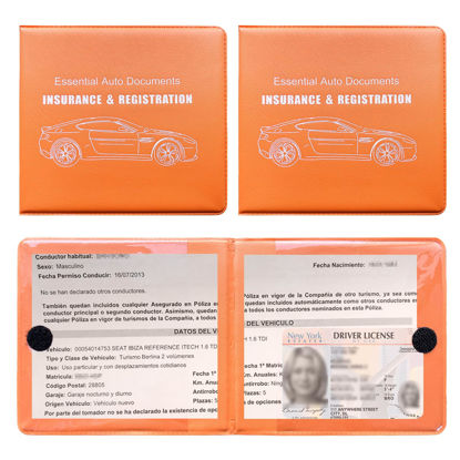 Picture of Ziciner Car Registration Insurance Holder, 2Pack Essential Auto Card Document Glove Box Organizer with Velcro Closure, Vehicle Interior Accessories Perfect for Most Car, Truck, SUV (Orange/Big Car)