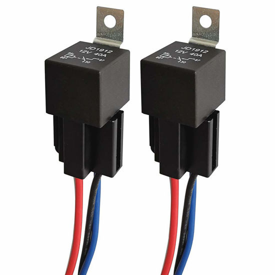 Picture of Gebildet JD1912 Car Relay Harness 12V 40A 4 Pin SPST 12AWG Harness Sockets with Color-Labeled Wires for Automotive Truck Van Motorcycle Boat (Pack of 2)