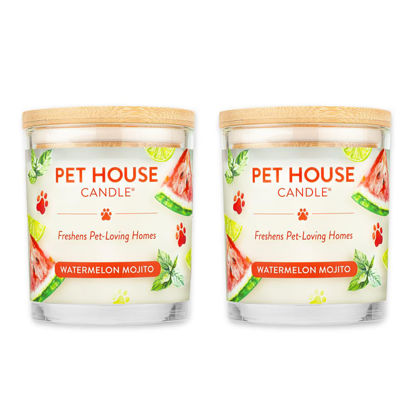 Picture of One Fur All, Pet House Candle - 100% Plant-Based Wax Candle - Pet Odor Eliminator for Home - Non-Toxic and Eco-Friendly Air Freshening Scented Candles - (Pack of 2, Watermelon Mojito)