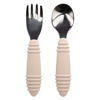Picture of Bumkins Toddler Utensils, Kids Size Fork and Spoon Set, Silicone and Stainless-Steel Training Silverware, Angled Forks/Sporks for Self-Feeding, Children Hold Learning to Eat, 18 Mos Up, Sand Beige