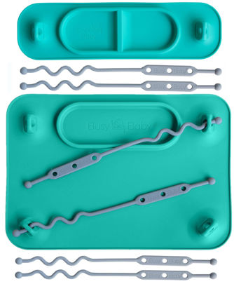 Picture of BUSY BABY Silicone Mat Bundle - 1 Original Mat Plus 1 Mini Mat, Strong Suction Cups, 6 Straps to Secure Baby Essentials and Keep Them Off The Floor, Baby Led Weaning, Travel Sleeve Included