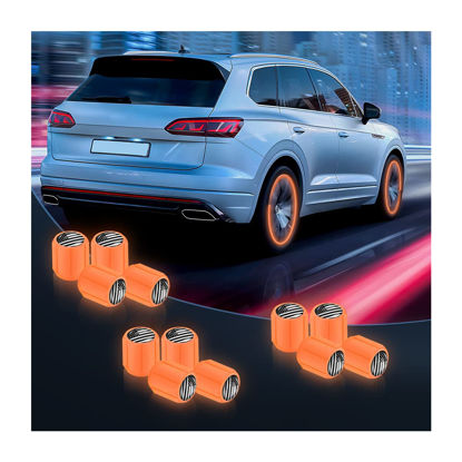 Picture of 12PCS Luminous Car Tire Valve Stem Caps, American Flag Valve Stem Caps, Universal Dustproof Corrosion Resistant Air Caps Cover, Auto Accessories Fit for Motorcycles SUV Trucks Bicycles (Orange/Flag)