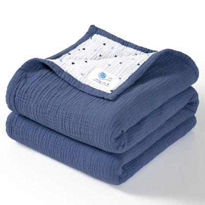 Picture of Lulu moon Muslin Baby Blanket - Cotton Quilt Blankets for Toddlers - Reversible Nursery Crib Blanket for Baby Boys and Girls 47"x47"(Blue)