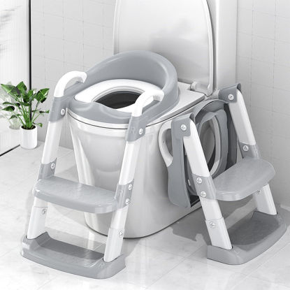 Picture of Zieyeen Potty Training Seat with Step Stool Ladder, Toddler Potty Training Toilet for Boys Kids, Potty Chair Adjustable Potty Seat for Toilet with Anti-Slip Wide Steps Splash Guard Safety Handles