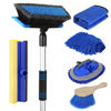 Picture of Wontolf 62'' Car Wash Brush with Long Handle, Scratch-Free Soft Bristles Sturdy Car Wash Mop Kit, Complete Car Cleaning Brush Kit Wash Mitt Towel Windshield Squeegee Wheel Tire Brush for Car Truck RV