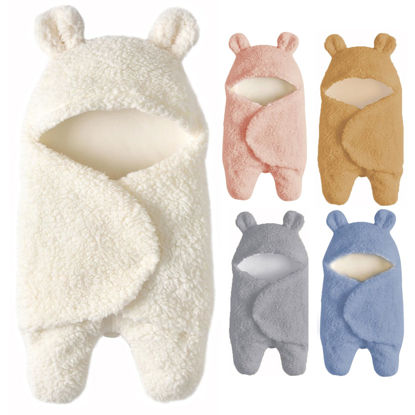 Picture of Nunibum Baby Swaddle Blanket Boys Girls Cute Bear Plush Essential Receiving Blanket Ultra-Soft Newborn Registry Sleeping Wraps for Infant 0-6 Months - White