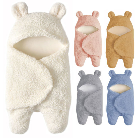 Picture of Nunibum Baby Swaddle Blanket Boys Girls Cute Bear Plush Essential Receiving Blanket Ultra-Soft Newborn Registry Sleeping Wraps for Infant 0-6 Months - White