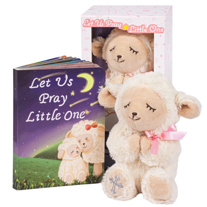 Picture of MyMateZoe Baptism Gifts for Girl, Great Christening, Dedication and Baptism Gift Set for Girl and Newborn Baby, Includes 7" Praying Lamb Plush Toy and Let Us Pray Baby Book in Keepsake Gift Box