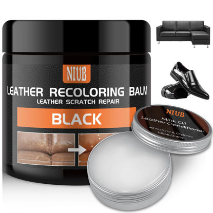 Picture of NIUB Leather Recoloring Balm Leather Color Restorer Scratch Repair Leather Cream for Furniture Couches Car Seats Shoes Bags Leather Dye and Scratched Leather with Leather Conditioner - Black