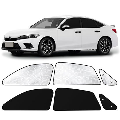 Picture of ZATOOTO Car Window Shades for Honda Civic 2017-Present, Side Window Sun Shade with Double Layer Reversible, Black for Blackout Privacy Silver for UV Blocking for Camping Sleeping Travel