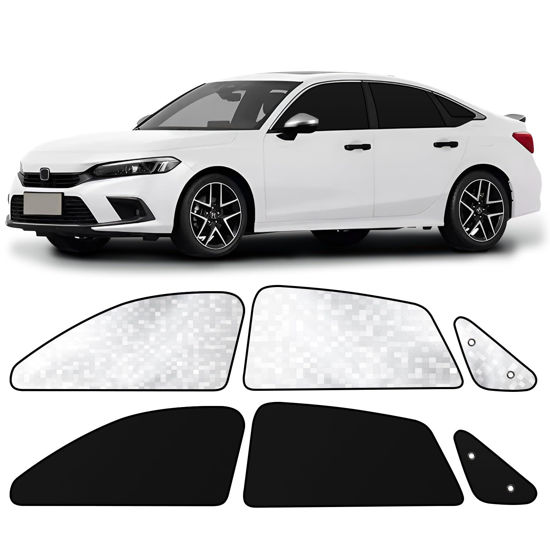 Picture of ZATOOTO Car Window Shades for Honda Civic 2017-Present, Side Window Sun Shade with Double Layer Reversible, Black for Blackout Privacy Silver for UV Blocking for Camping Sleeping Travel