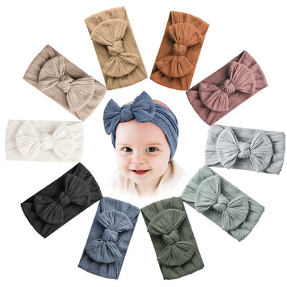 Picture of 10 Pack Baby Headbands Nylon Hairbands Stretchy Knit Bows for Newborn Infant Girls Toddler Kids Handmade Hair Accessories