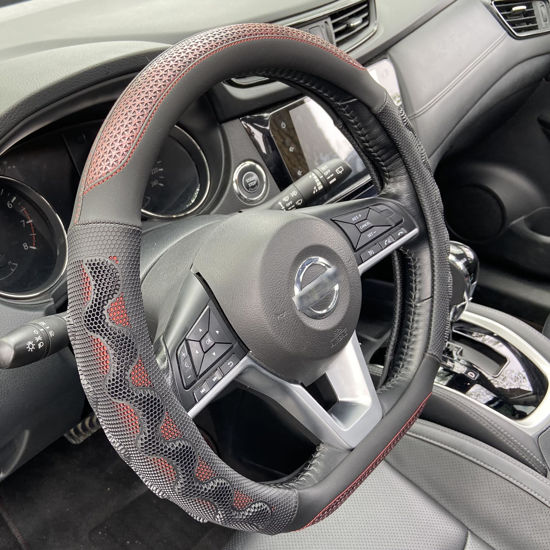 Picture of PINCTROT D Shaped 14.5-15 Inch Steering Wheel Cover Great Grip with 3D Honeycomb Anti-Slip Design, Flat Bottom 14.5-15 Inch (Wine Red)