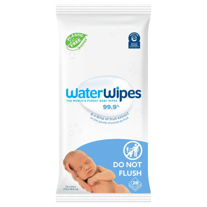 Picture of WaterWipes Plastic-Free Original Baby Wipes, 99.9% Water Based Wipes, Unscented & Hypoallergenic for Sensitive Skin, 28 Count (Pack of 1), Packaging May Vary