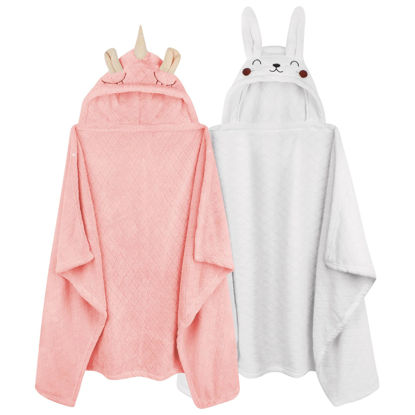 Picture of Hooded Baby Towels Girl Baby Bath Towels Toddler Towels for Girl 0-5 Years, 2-Pack Ultra Soft & Absorbent Baby Girl Bath Towel Toddler Bath Towel, Large 50''x32'' Baby Hooded Towel Girl (Pink&White)