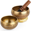 Picture of Relaehih 2-Pack Tibetan Singing Bowls Set - 100% Handmade in Nepal, Sound Bowl Meditation Set for Yoga, Chakra Healing, Meditation Gifts, Unique Gifts for Women (Yellow, 3.15 + 4 inch)
