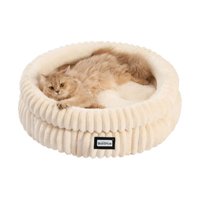 Picture of BALANCE Cat Bed Kitten Bed, Washable Round Cat Beds for Indoor Cats,Super Soft Plush Faux Fur Pet Bed for Puppy and Kitten with Anti-Slip Bottom