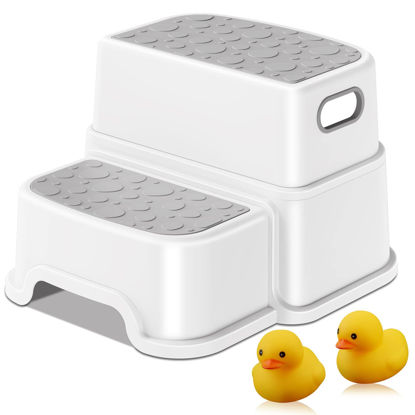 Picture of Toddler Step Stool, 2 Step Stool for Kids with Anti-Slip Surface and Rubber Bottom, Kids Step Stool Poop Stool for Toilet Potty Training, Bathroom, Kitchen (Include 2 Ducks)
