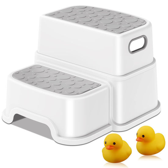 Picture of Toddler Step Stool, 2 Step Stool for Kids with Anti-Slip Surface and Rubber Bottom, Kids Step Stool Poop Stool for Toilet Potty Training, Bathroom, Kitchen (Include 2 Ducks)
