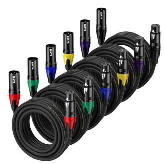 Picture of EBXYA XLR Cables, 6 Feet 6-Pack XLR Male to Female Microphone Cable, 3-Pin Balanced XLR Speaker Cable, Multi-Colored Mic Cord for Mic Mixer, Speaker Systems, Radio Station, Podcast