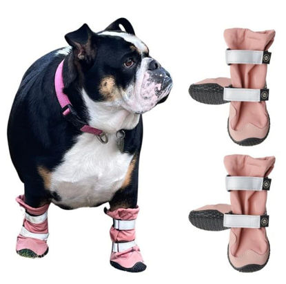 Picture of Spark Paws Water-Resistant Dog Boots for Medium Large Dogs, Anti-Slip Dog Shoe Booties Paw Protector for Rain Snow Hiking Reflective Straps 4PCS - Pink, D