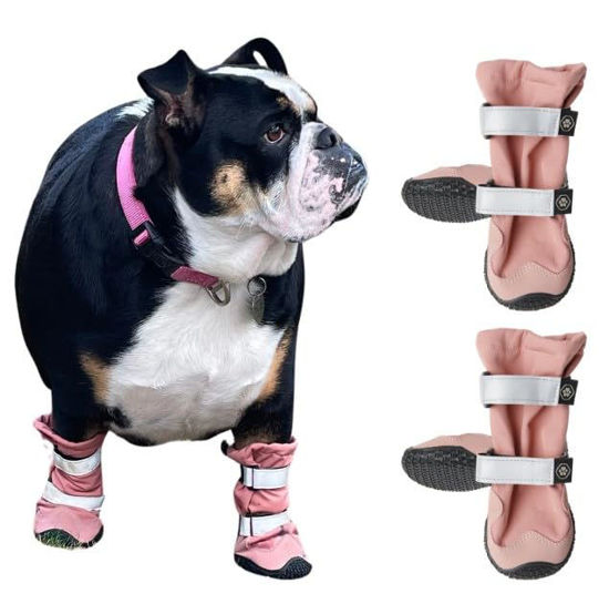 Picture of Spark Paws Water-Resistant Dog Boots for Medium Large Dogs, Anti-Slip Dog Shoe Booties Paw Protector for Rain Snow Hiking Reflective Straps 4PCS - Pink, D