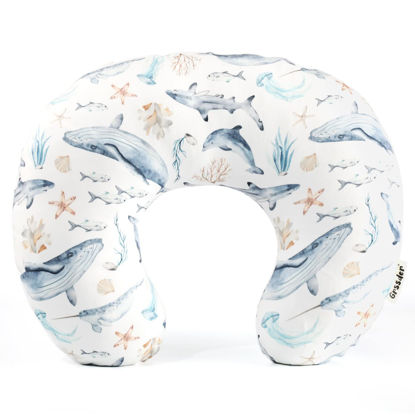 Picture of GRSSDER Nursing Pillow Cover Stretchy Minky Removable Nursing Covers for Breastfeeding Pillows, Ultra Soft Comfortable Slipcover for Girls and Boys, Whale Sea World Pattern